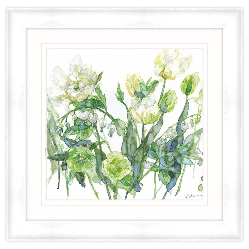 Framed Print-JT40F - White & Green Tulips Framed Print-Whistlefish