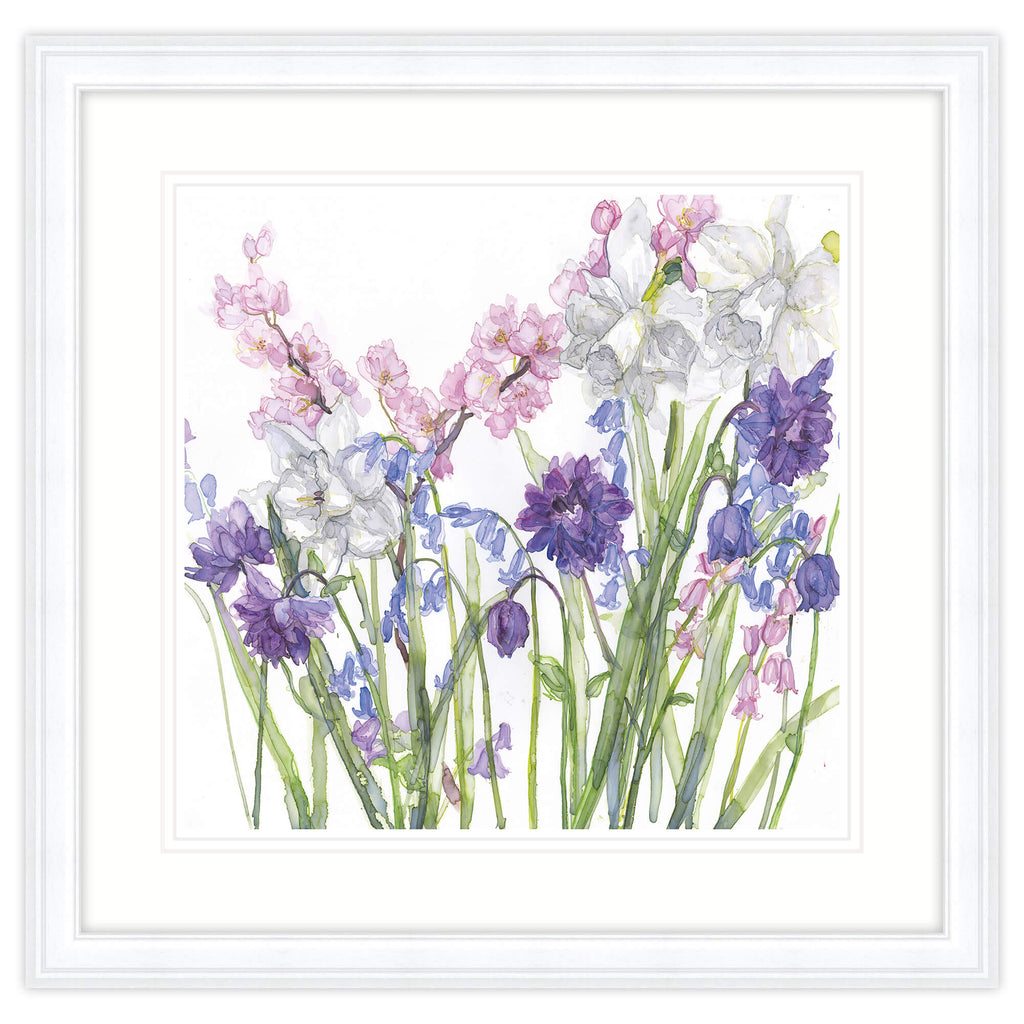 Framed Print-JT45F - Aquilegia Bluebells & Blossom Framed Print-Whistlefish