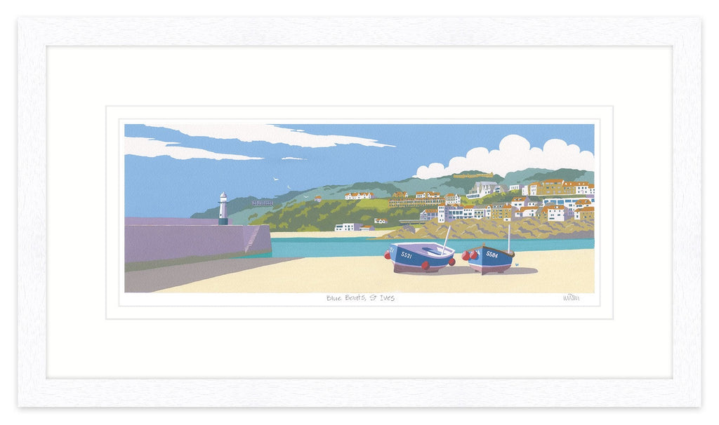 Framed Print-JW247F - Blue Boats St Ives Framed-Whistlefish