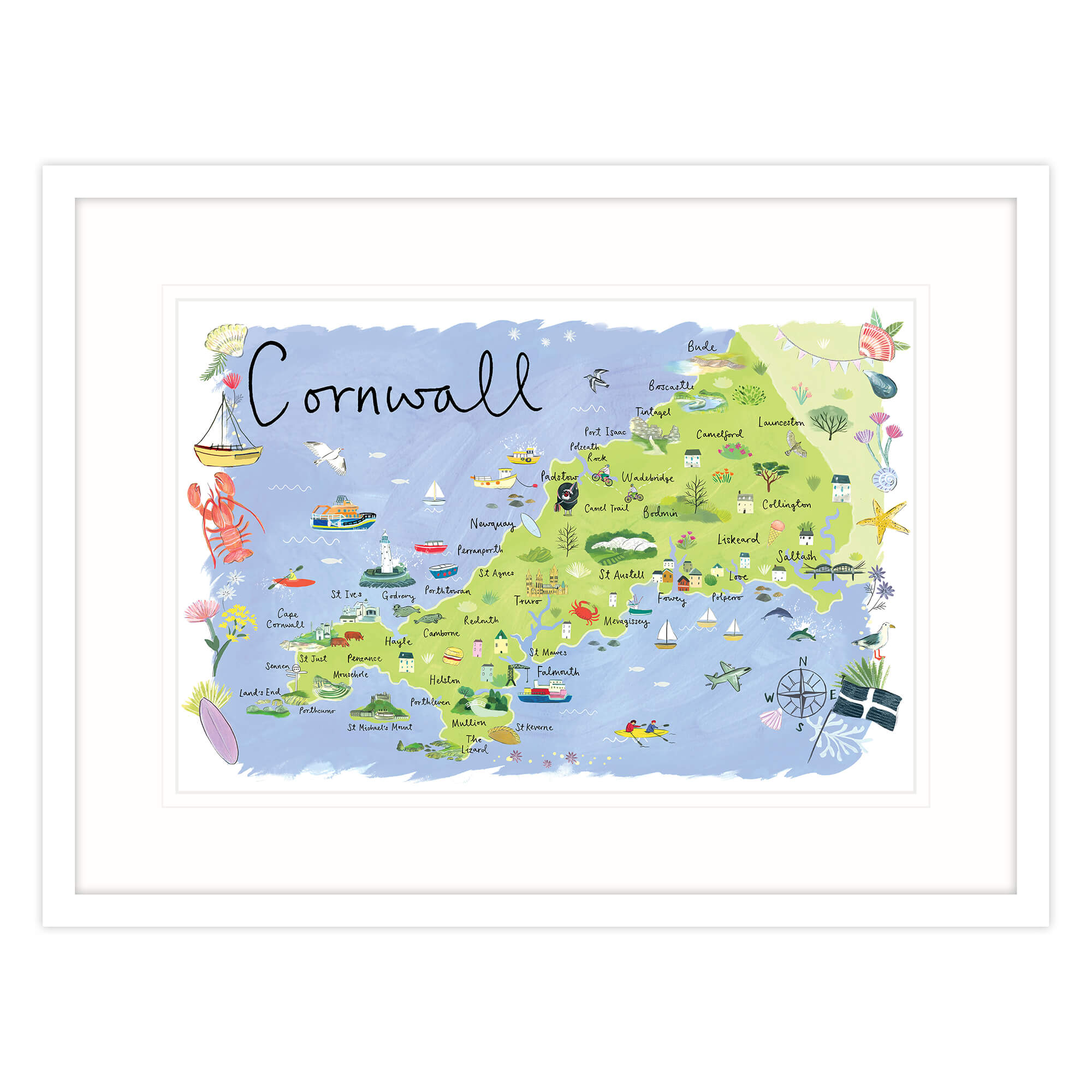 Framed Print-RC31F - Cornwall Map Landscape Framed Print Large-Whistlefish