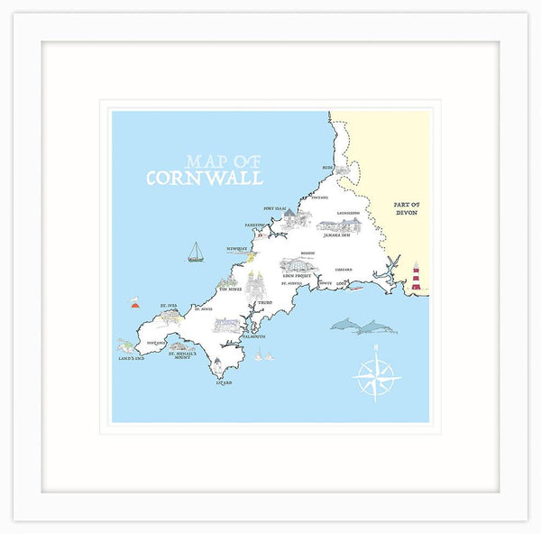 Framed Print-SH69F - Map Of Cornwall Framed-Whistlefish