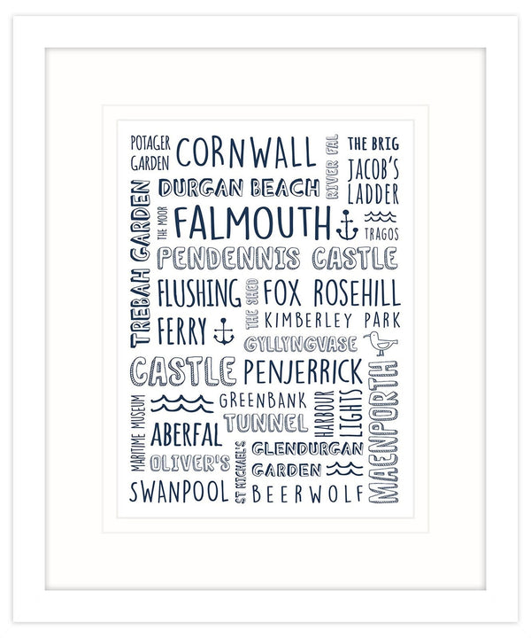 Framed Print-WF01F - Falmouth Typography Framed Print-Whistlefish