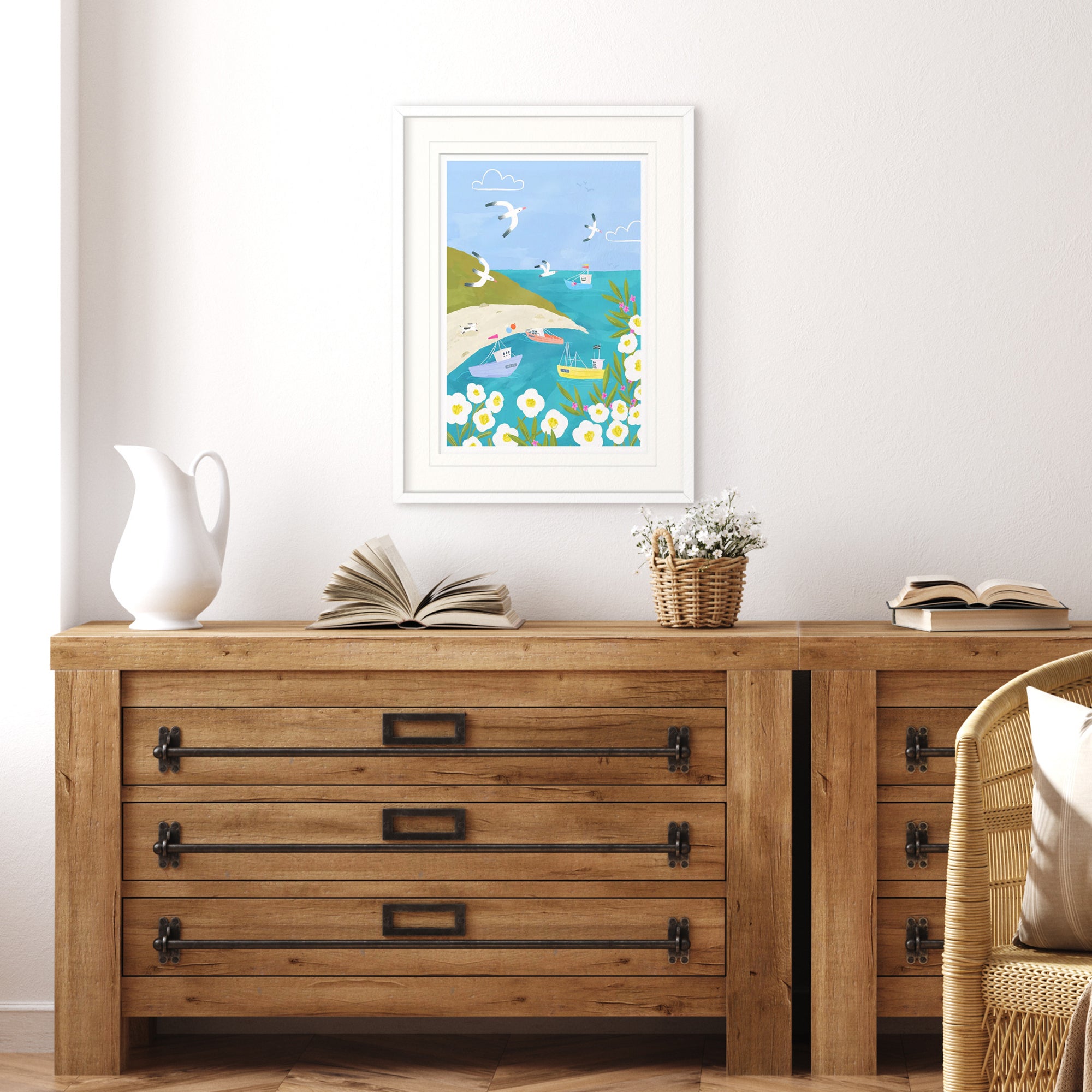 Framed Print-WF041284F - Cornish Coast Boats Large Framed Print-Whistlefish