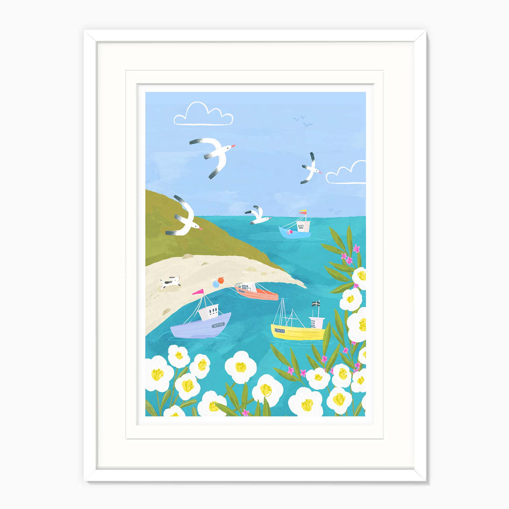 Framed Print-WF041284F - Cornish Coast Boats Large Framed Print-Whistlefish