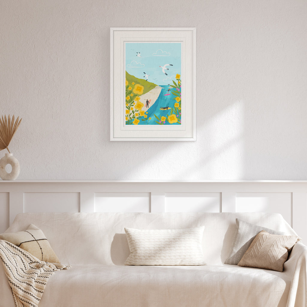 Framed Print-WF041285F - Cornish Coast Surf Large Framed Print-Whistlefish