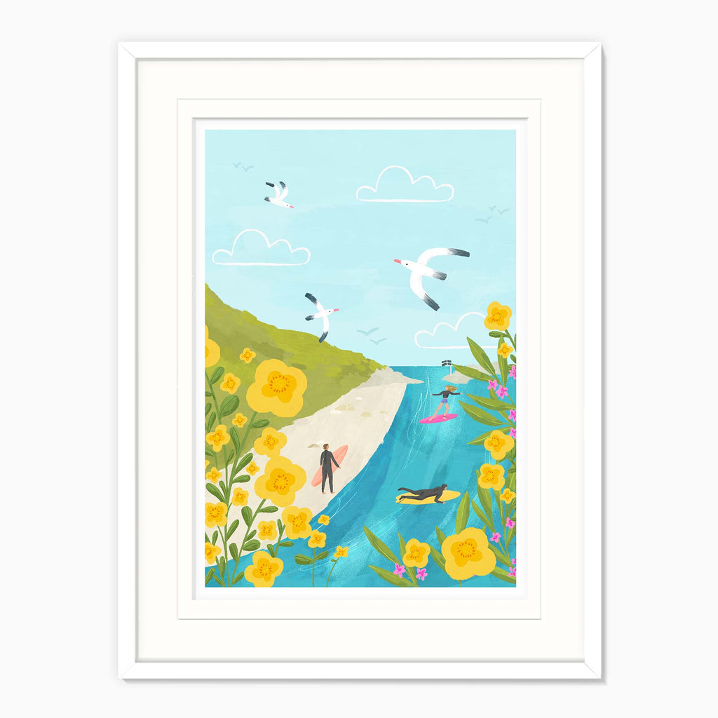 Framed Print-WF041285F - Cornish Coast Surf Large Framed Print-Whistlefish