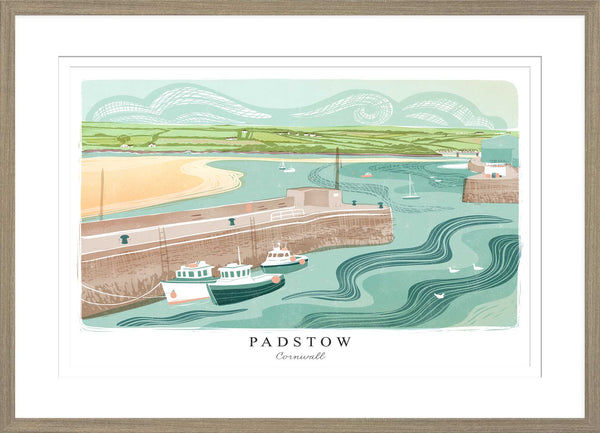 Framed Print - WF1006F - Padstow Harbour Lino Small Framed Print - Padstow Harbour Lino Small Framed Print - Whistlefish