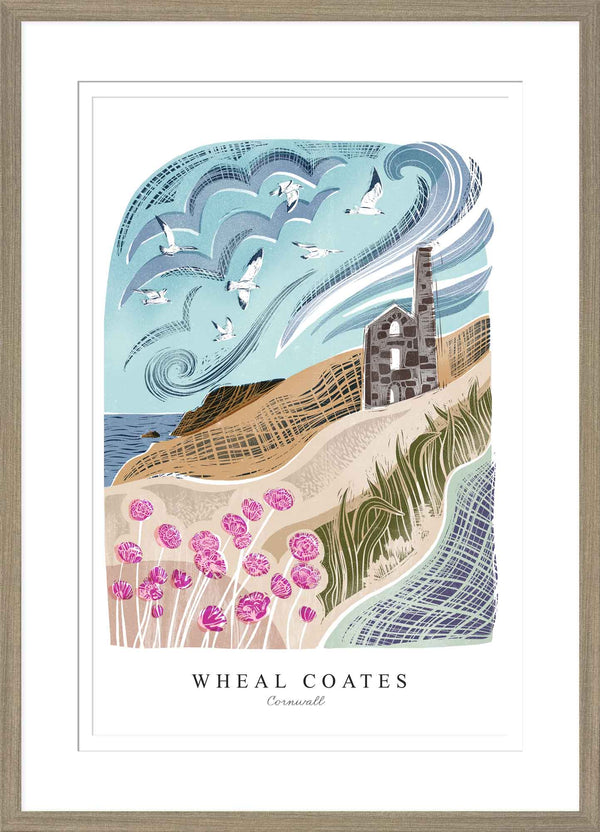 Framed Print - WF1009F - Wheal Coates Lino Small Framed Print - Wheal Coates Lino Small Framed Print - Whistlefish