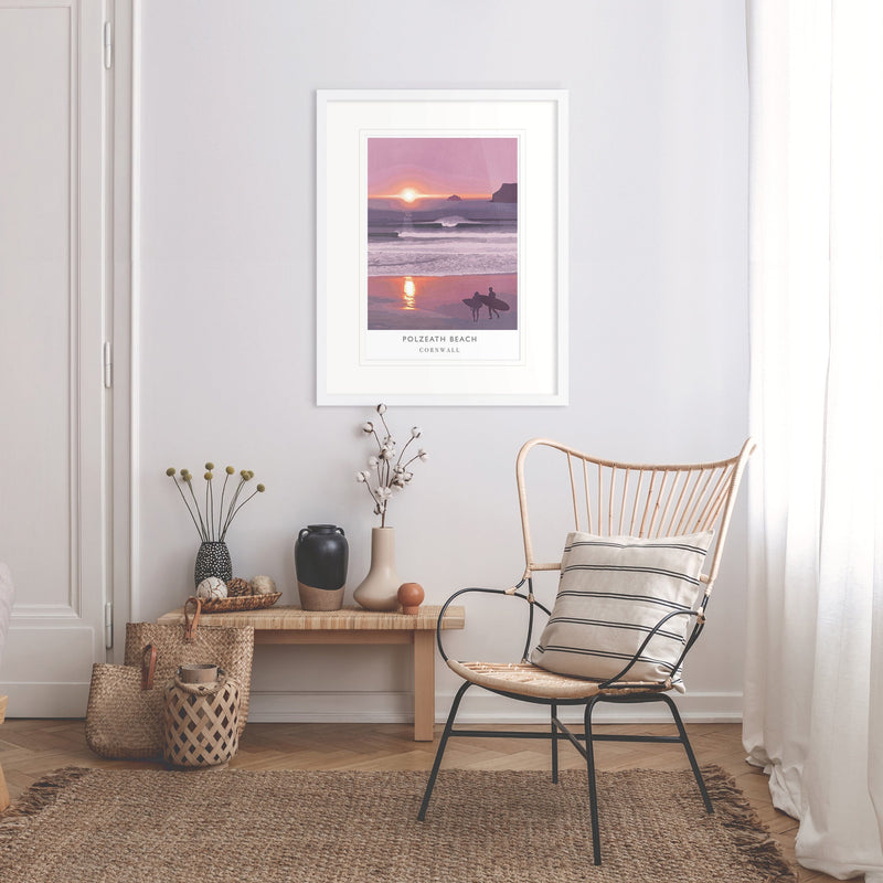 Framed Print-WF101F - Polzeath Sunset Large Travel Framed Print-Whistlefish