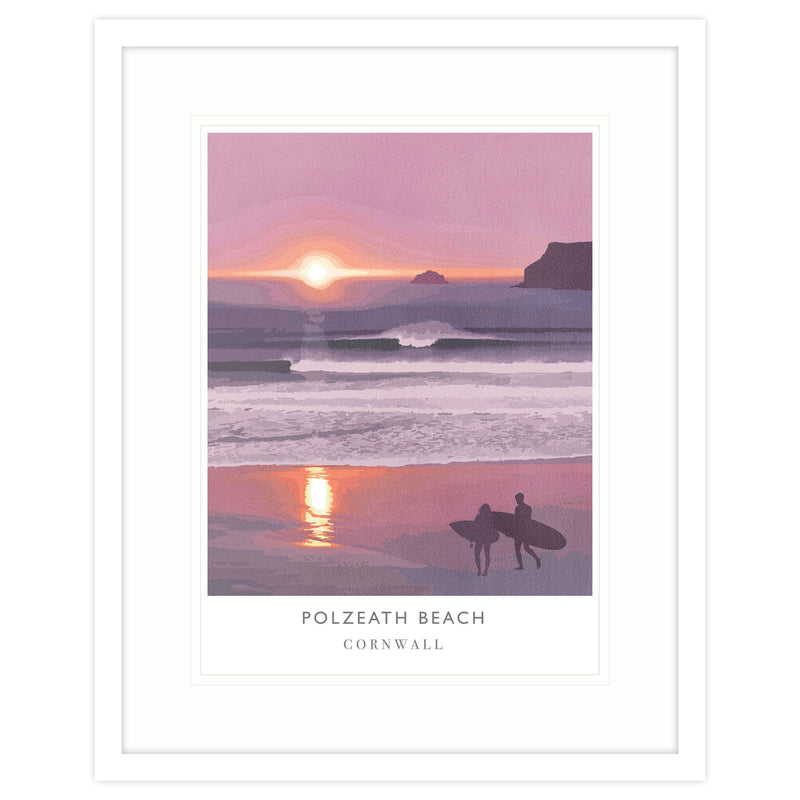 Framed Print-WF101F - Polzeath Sunset Large Travel Framed Print-Whistlefish