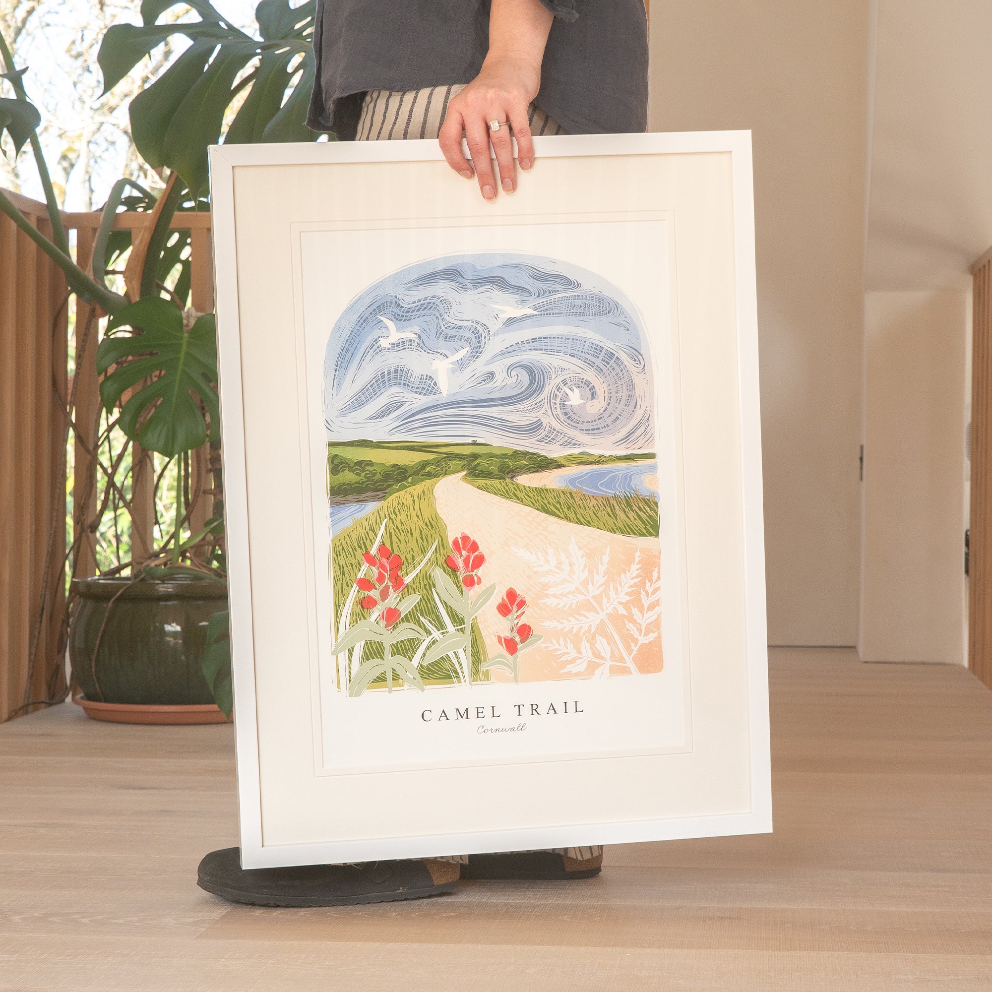 Framed Print-WF1040F - Camel Trail Lino Large Framed Print-Whistlefish