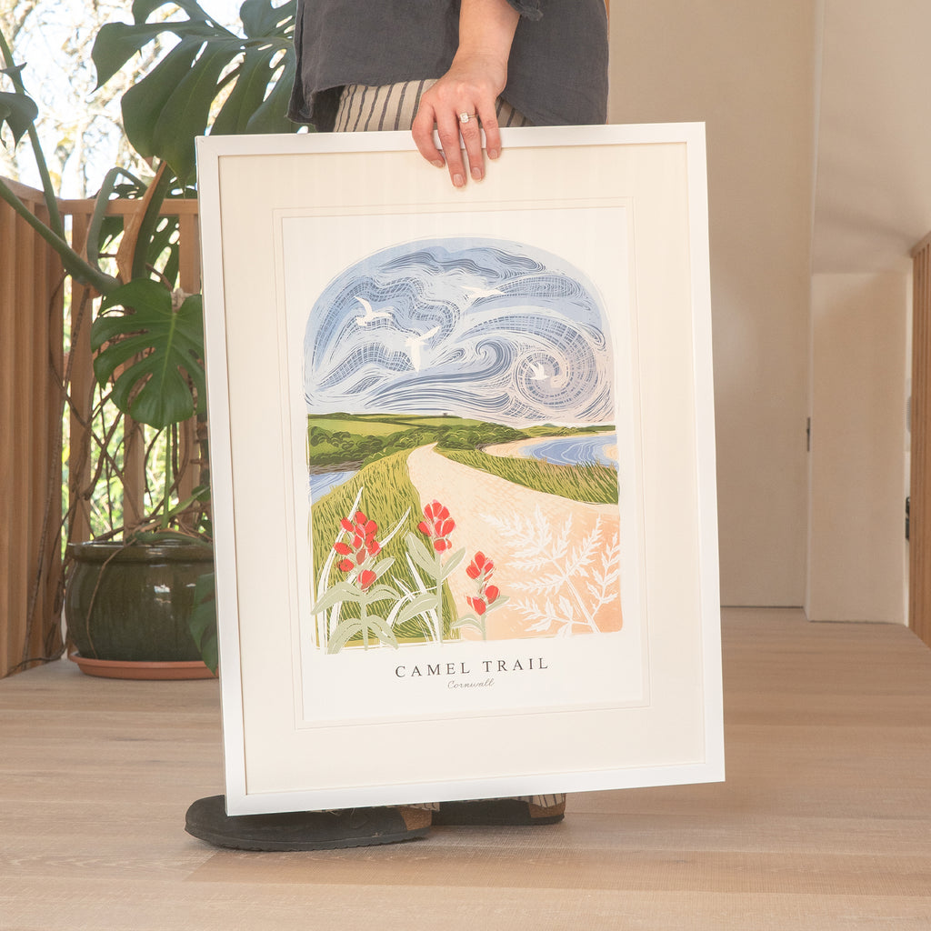 Framed Print-WF1040F - Camel Trail Lino Large Framed Print-Whistlefish