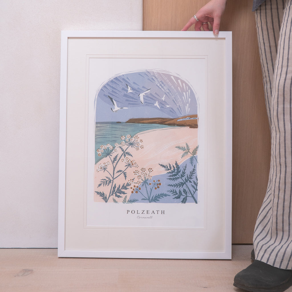 Framed Print-WF1051F - Polzeath Lino Large Framed Print-Whistlefish