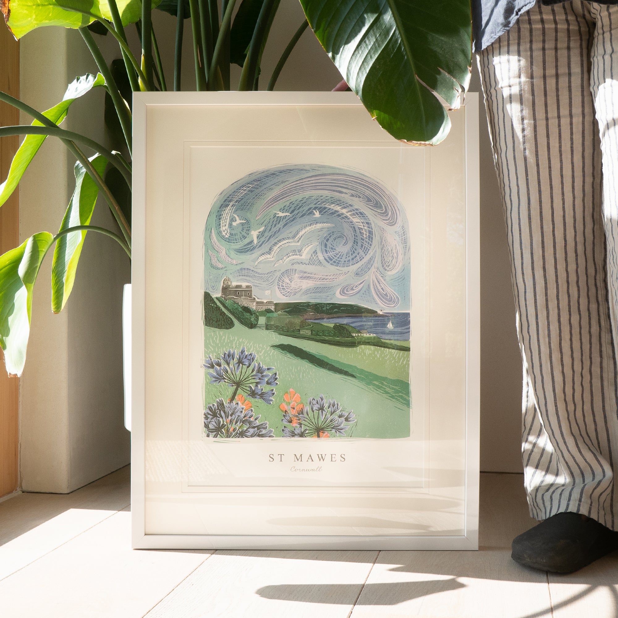 Framed Print-WF1056F - St Mawes Lino Large Framed Print-Whistlefish