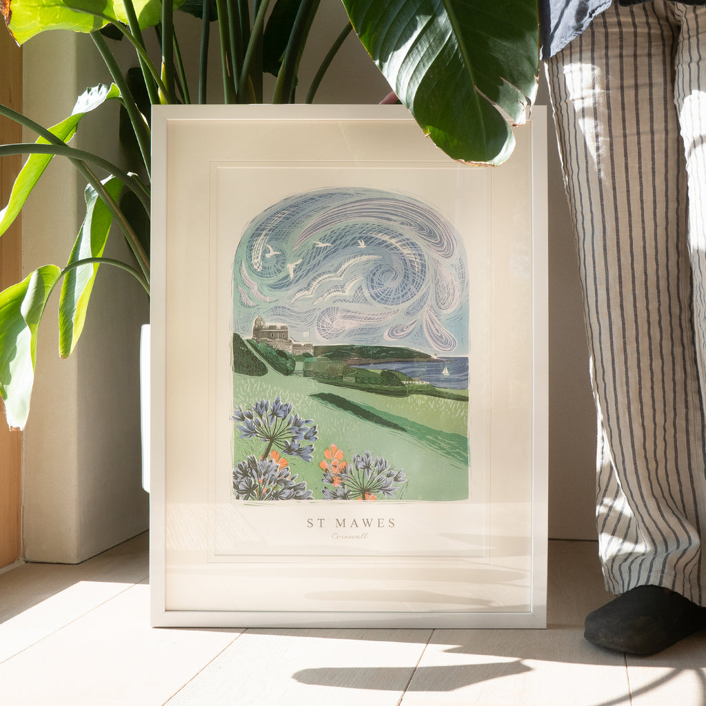 Framed Print-WF1056F - St Mawes Lino Large Framed Print-Whistlefish