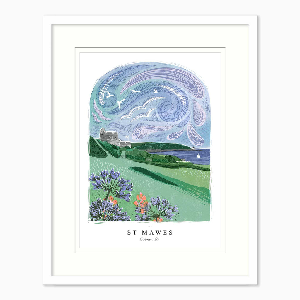 Framed Print-WF1056F - St Mawes Lino Large Framed Print-Whistlefish