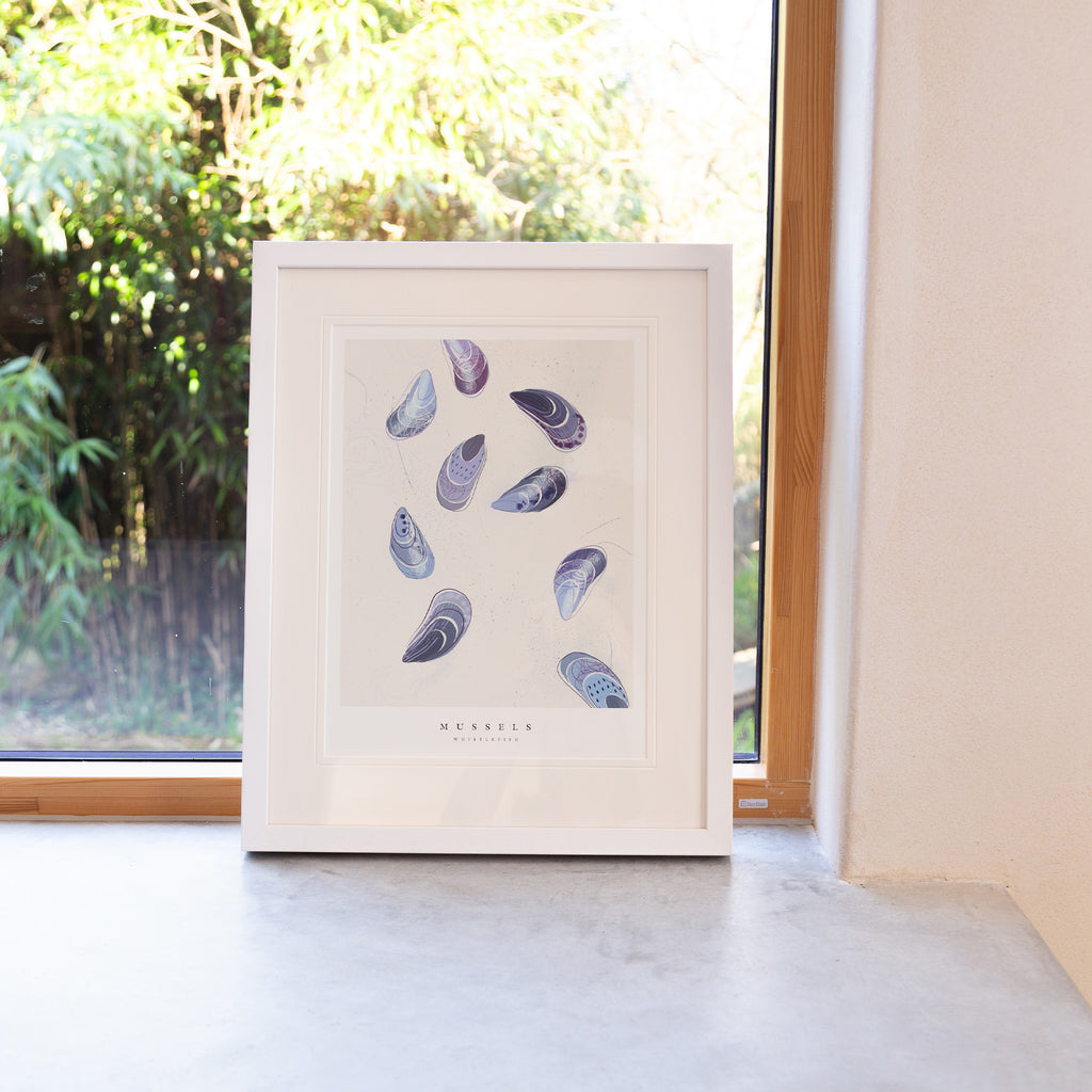 Framed Print-WF1095F - Seagrass Mussels Small Framed Print-Whistlefish