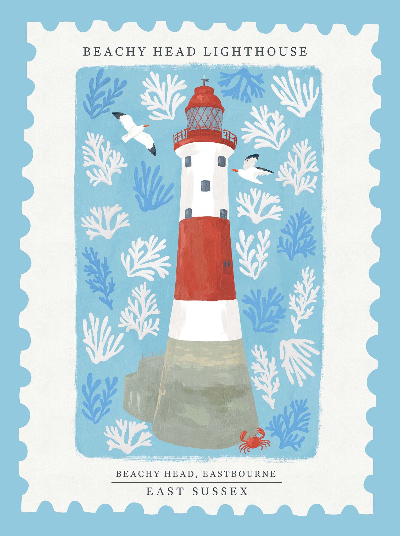 Framed Print-WF1134F - Beachy Head Stamp Large Framed Print-Whistlefish