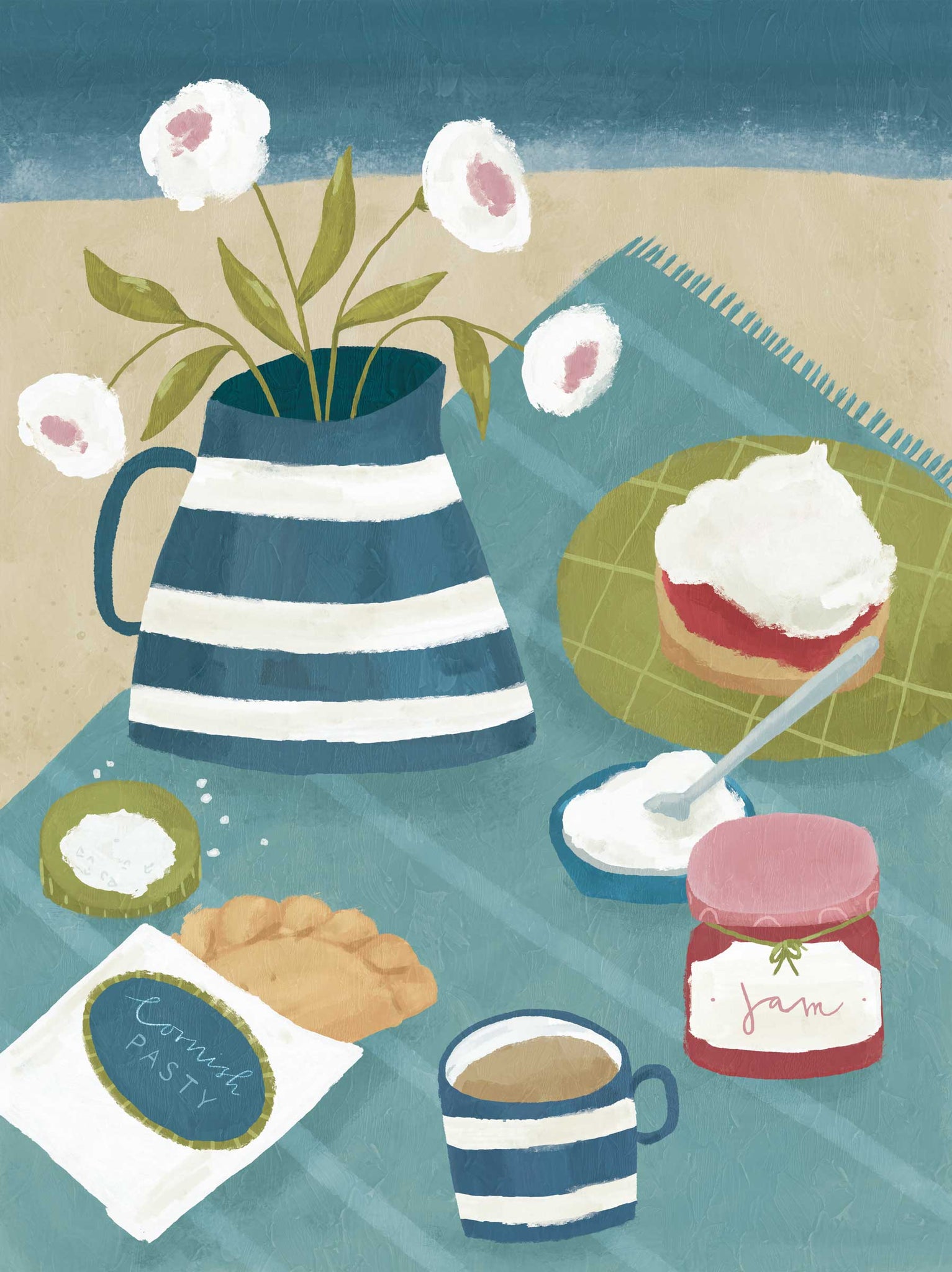 Framed Print-WF1166F - Beach Cream Tea Framed Print-Whistlefish