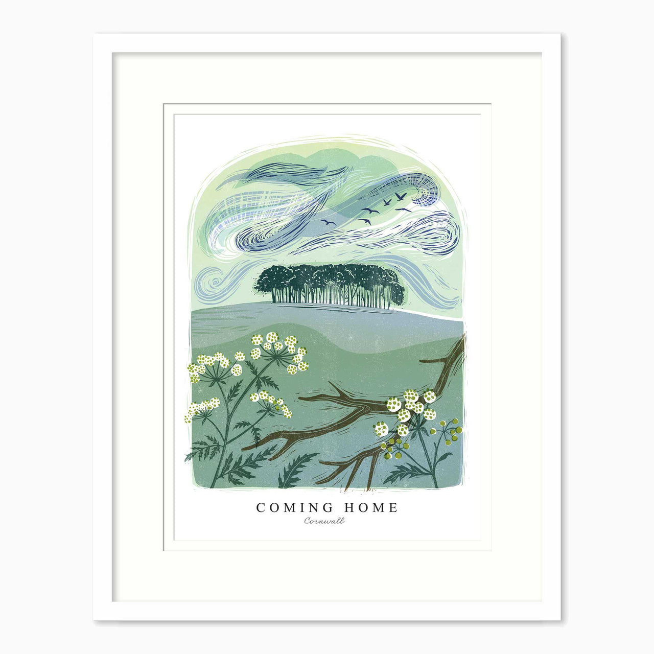 Framed Print-WF1222F - Coming Home Lino Small Framed Print-Whistlefish