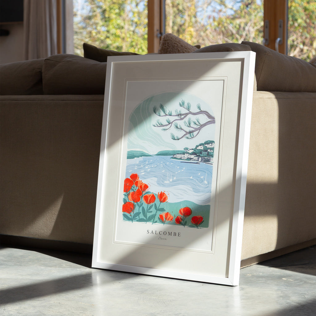 Framed Print-WF1241F - Salcombe Lino Small Framed Print-Whistlefish