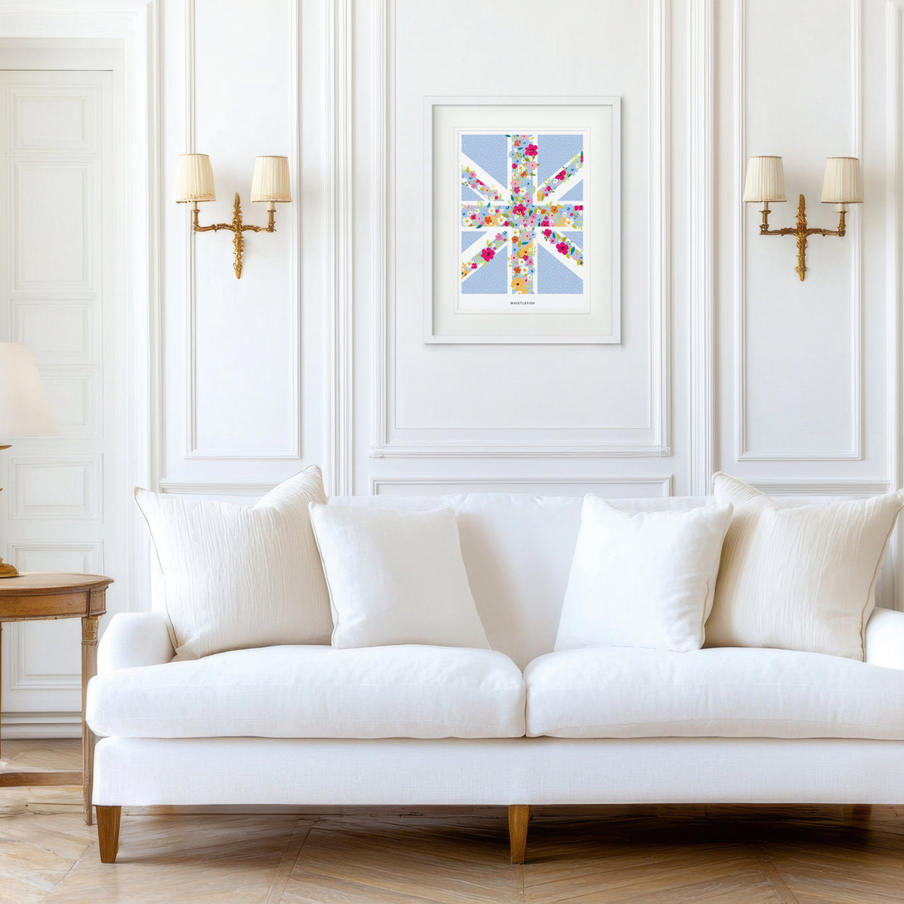 Framed Print-WF1297LF - Ditsy Floral Union Jack Large Framed Pr-Whistlefish