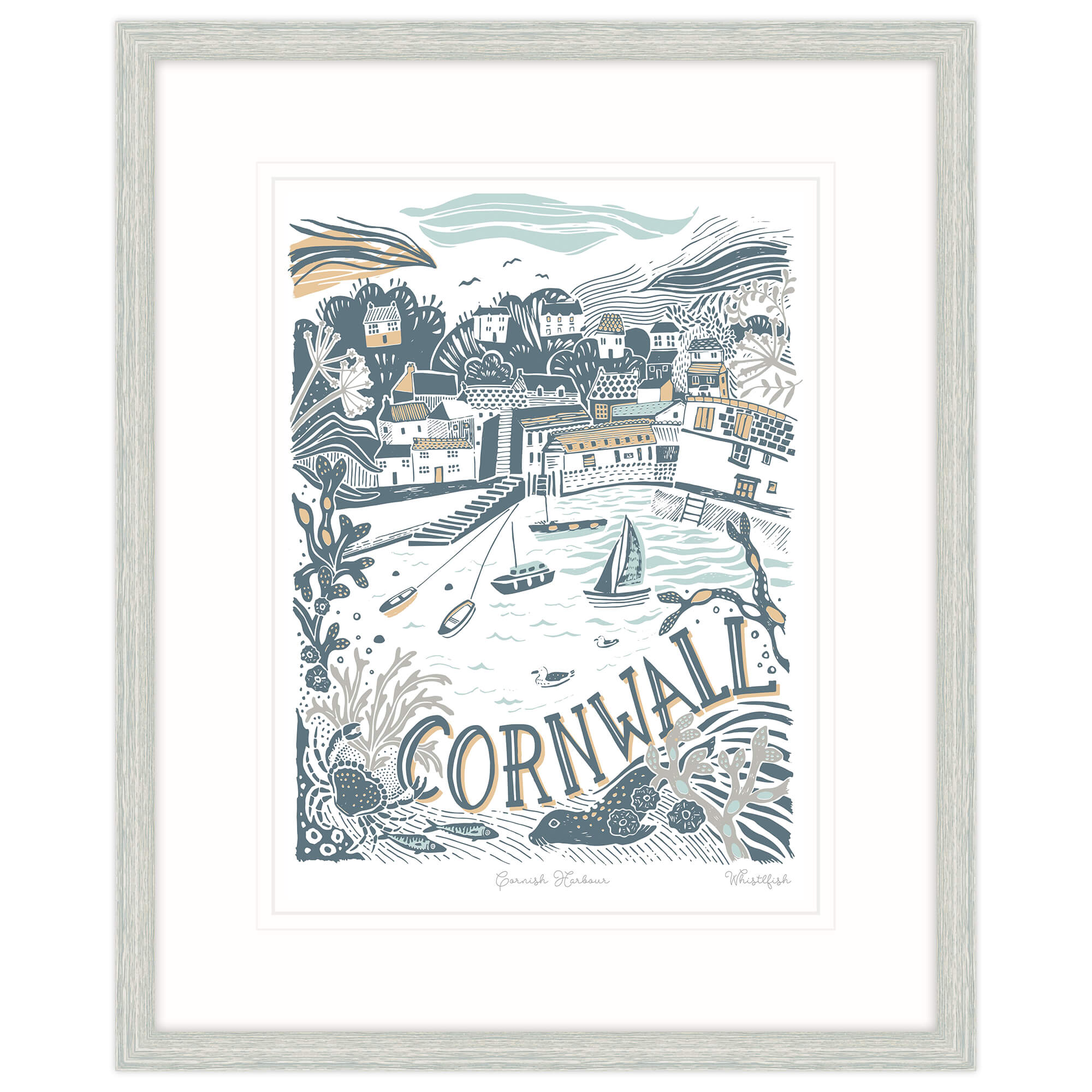 Framed Print-WF191F - Cornwall Harbour Framed Print-Whistlefish