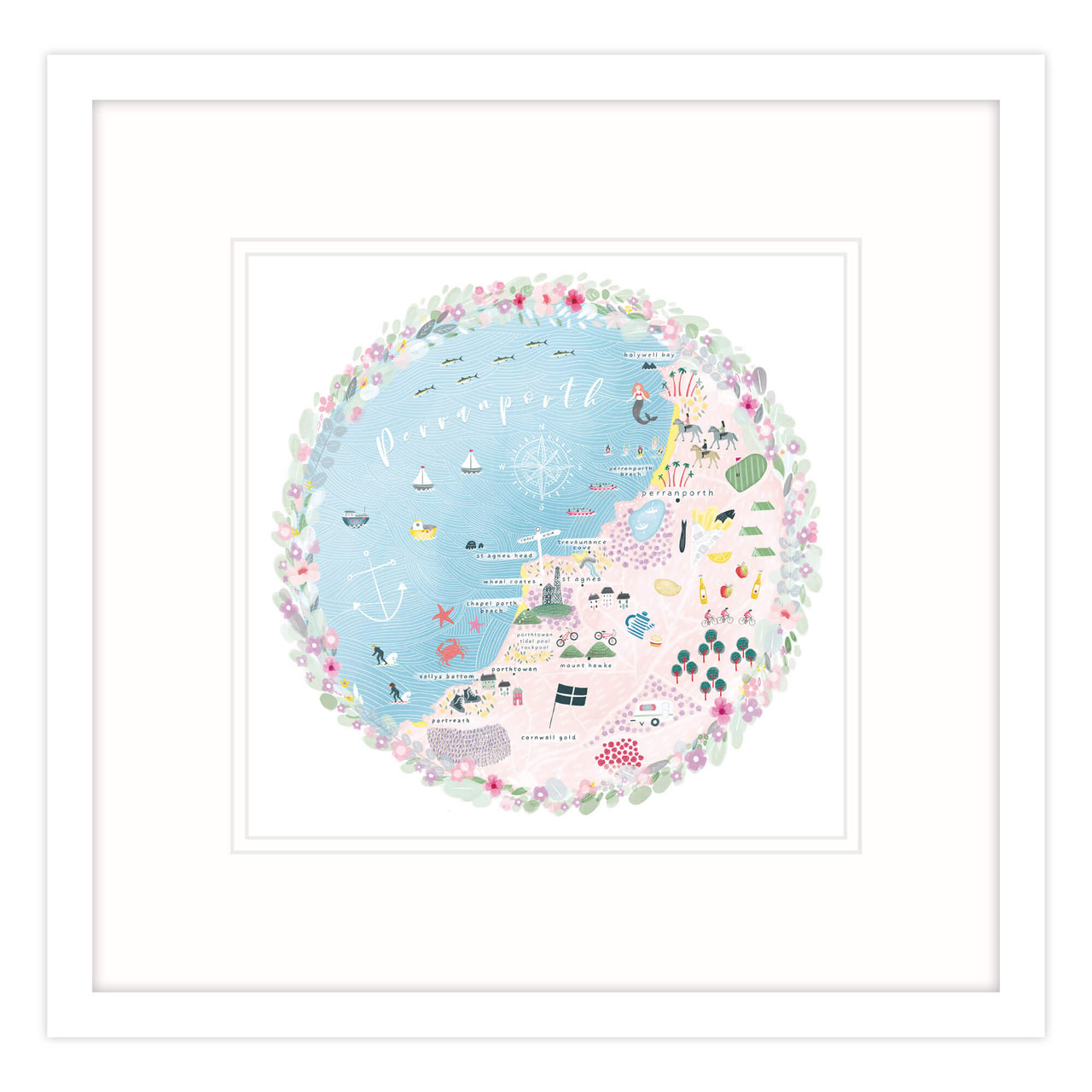 Framed Print-WF598F - Perranporth Map Framed Print-Whistlefish