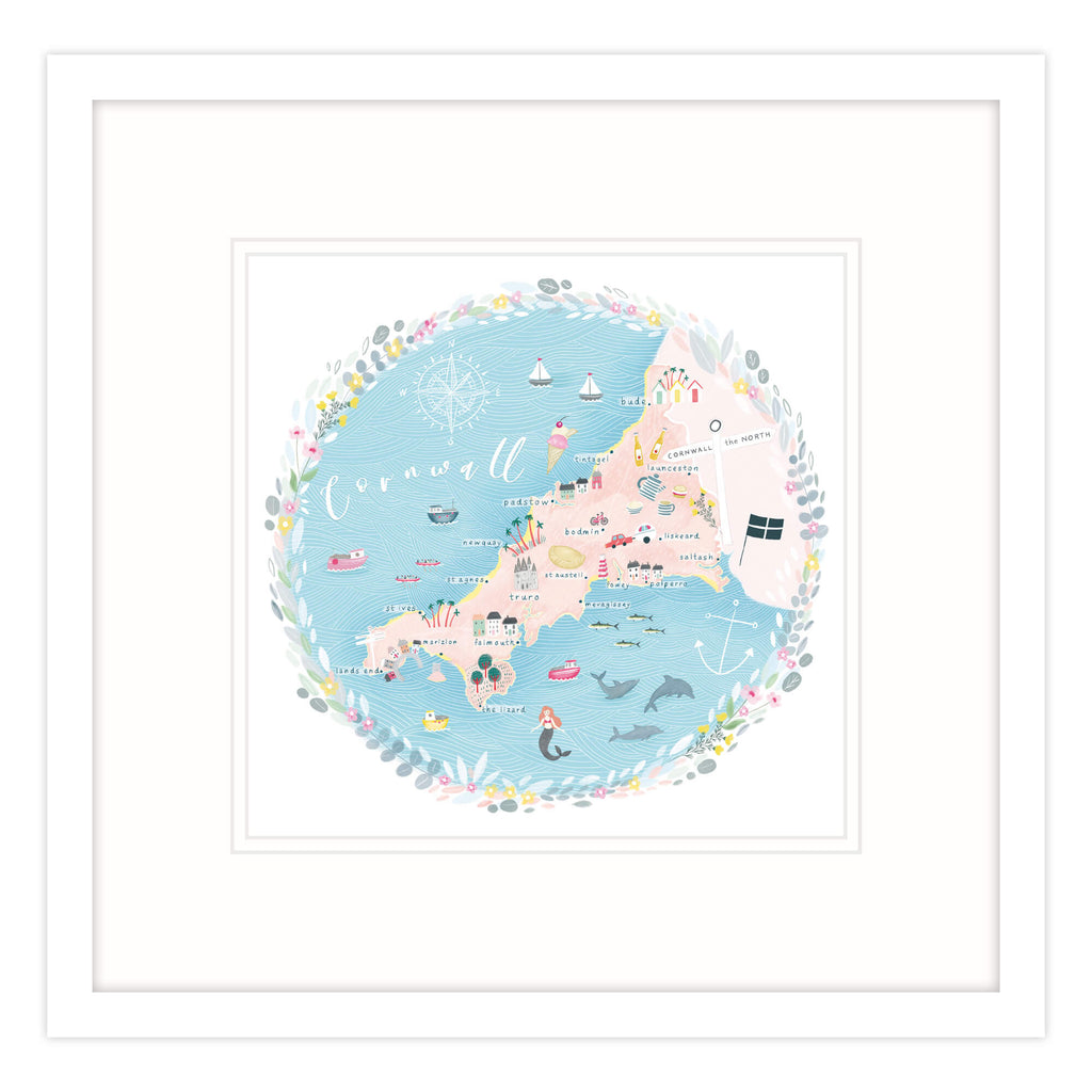 Framed Print-WF691F - Cornwall Map Small Framed Print-Whistlefish