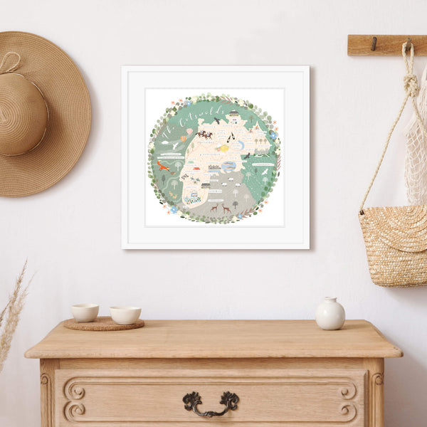 Framed Print-WF817F - The Cotswolds Map-Whistlefish