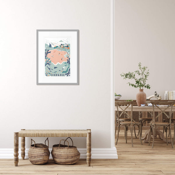 Framed Print-WF831F - Cornwall Lino Framed Print-Whistlefish