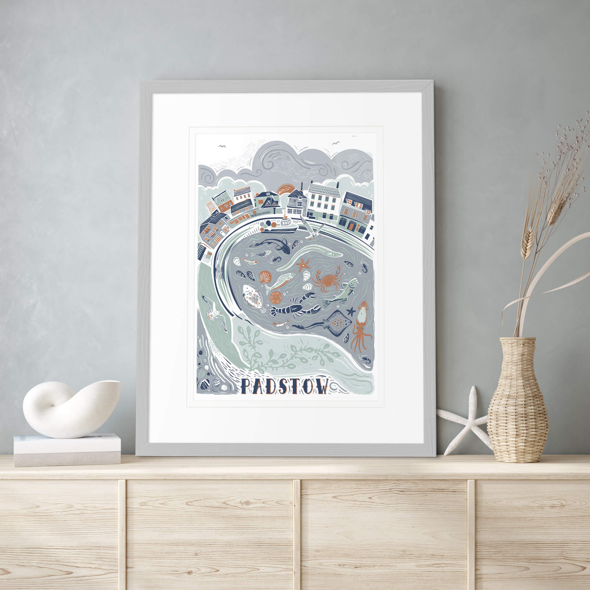 Framed Print-WF838F - Padstow Lino Medium-Whistlefish