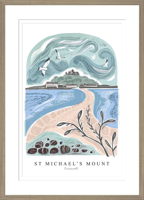 Framed Print - WF936F - St Michael's Mount Arched Lino Framed Print - St Michael's Mount Arched Lino Framed Print - Whistlefish