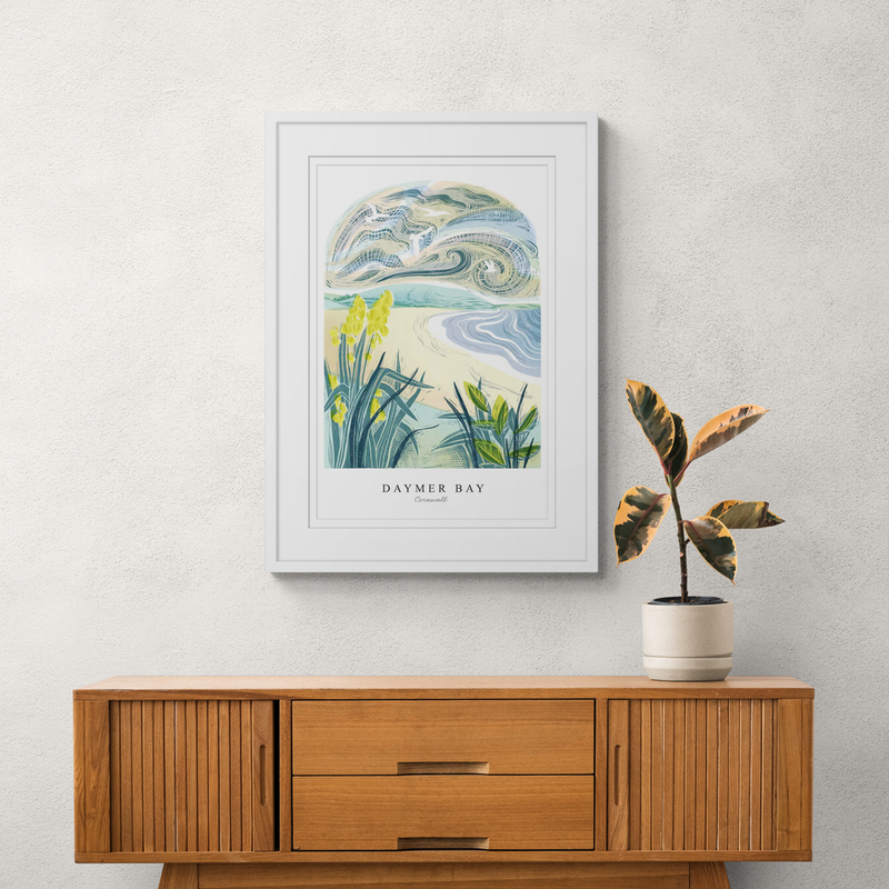 Framed Print - WF941WHF - Daymer Bay Arched Lino Framed Print - Daymer Bay Arched Lino Framed Print - Whistlefish