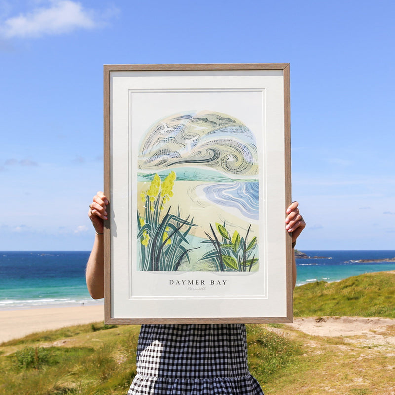 Framed Print - WF941WHF - Daymer Bay Arched Lino Framed Print - Daymer Bay Arched Lino Framed Print - Whistlefish