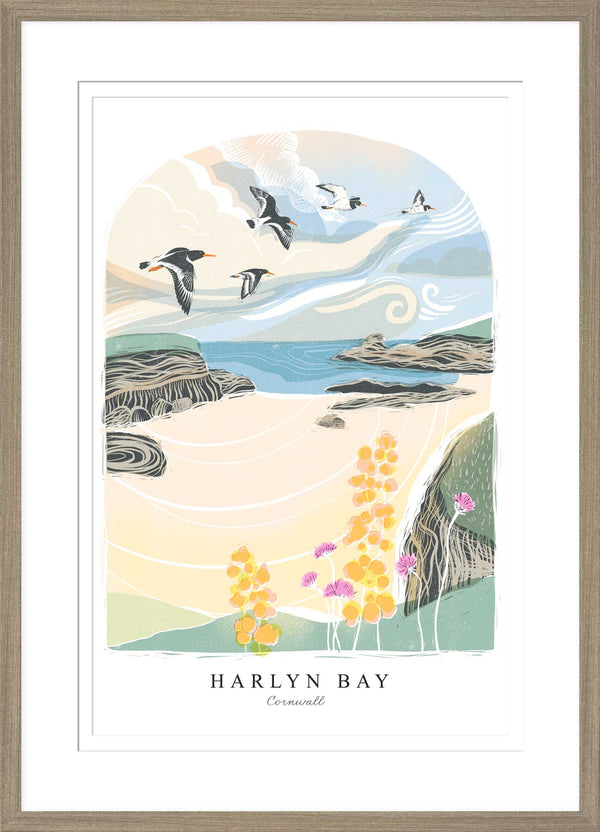 Framed Print - WF942F - Harlyn Bay Arched Lino Framed Print - Harlyn Bay Arched Lino Framed Print - Whistlefish