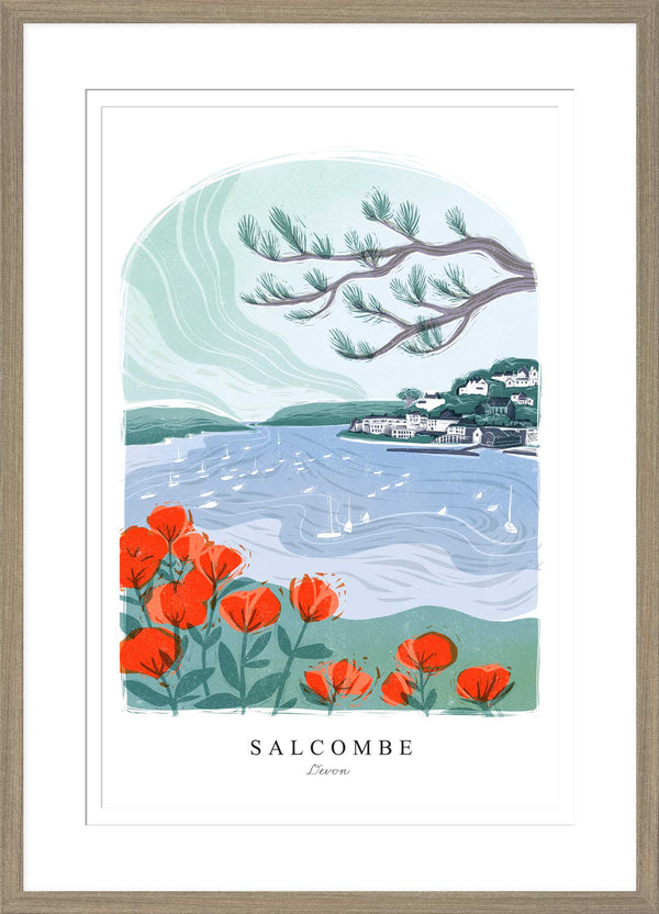 Framed Print - WF950F - Salcombe Large Framed Art Print - Salcombe Arched Lino Framed Print - Whistlefish