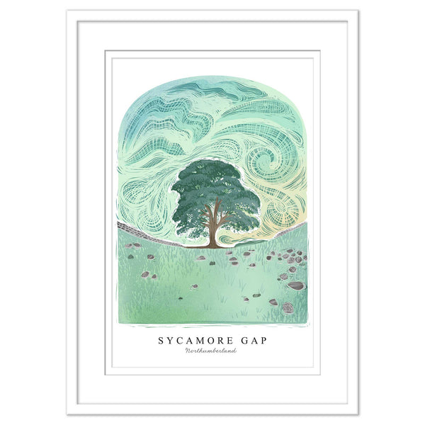 Framed Print - WF955WHF - Sycamore Gap Arched Lino Framed Print - Sycamore Gap Arched Lino Framed Print - Whistlefish