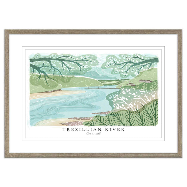 Framed Print - WF963F - Tresillian River Large Lino Framed Print - Tresillian River Large Lino Framed Print - Whistlefish