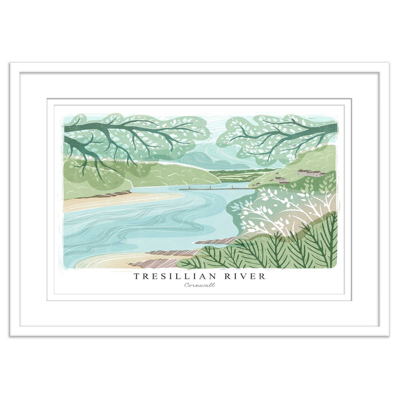 Framed Print - WF963WHF - Tresillian River Large Lino Framed Prt - Tresillian River Large Lino Framed Print - Whistlefish