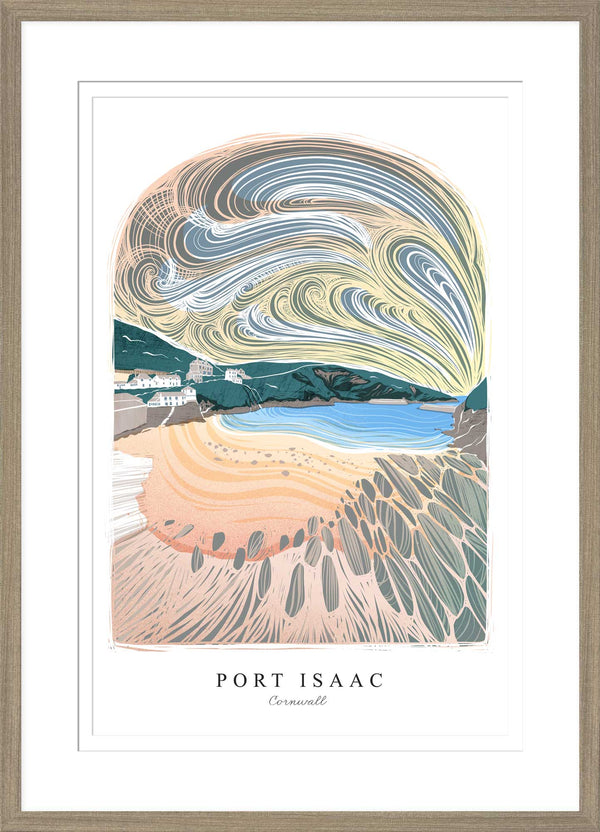Framed Print - WF967F - Port Isaac Arched Lino Framed Print - Port Isaac Arched Lino Large Framed Print - Whistlefish