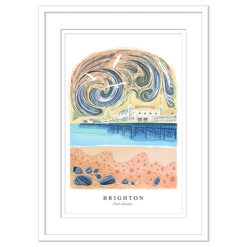 Framed Print - WF968WHF - Brighton Pier Arched Lino Framed Print - Brighton Pier Arched Lino Framed Print - Whistlefish