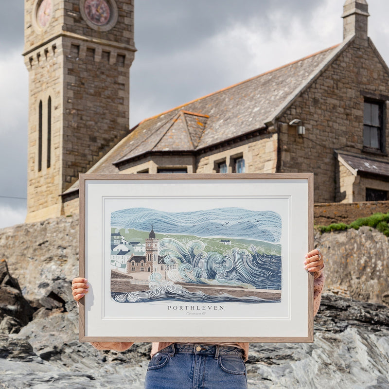 Framed Print - WF969WHF - Porthleven Lino Framed Print - Porthleven Arched Lino Framed Print - Whistlefish