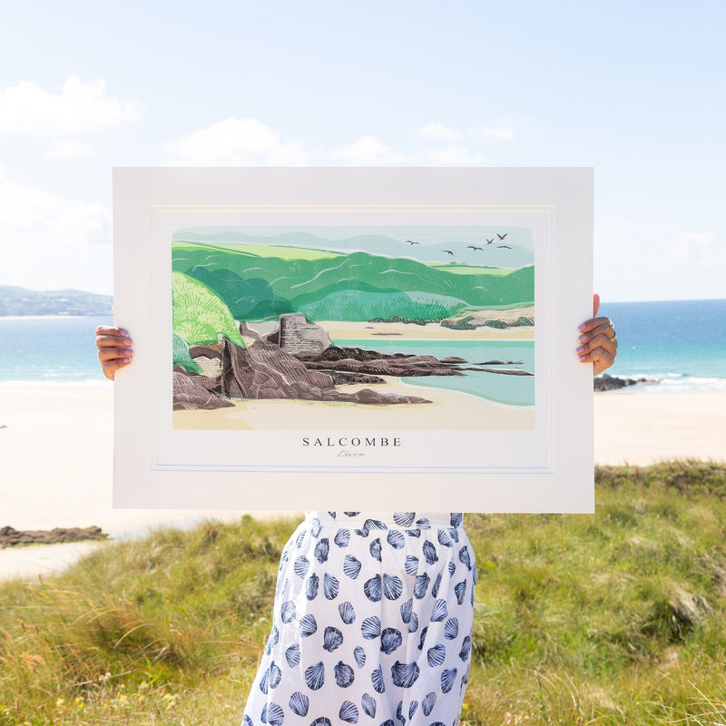 Framed Print - WF970WHF - Salcombe Lino Framed Print - Salcombe Arched Lino Framed Print - Whistlefish