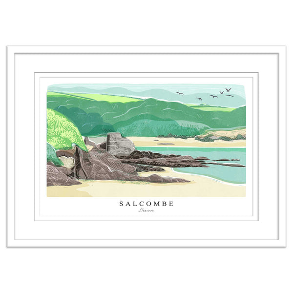 Framed Print - WF970WHF - Salcombe Lino Framed Print - Salcombe Arched Lino Framed Print - Whistlefish