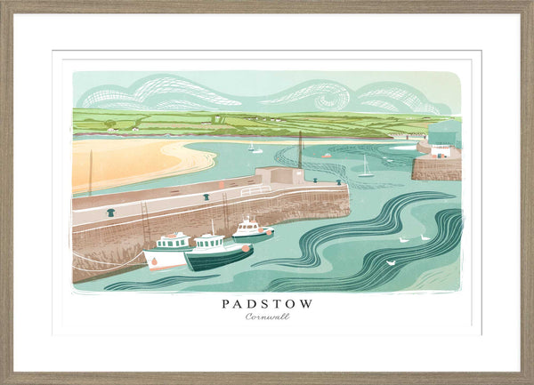 Framed Print - WF972F - Padstow Docks Arched Lino Framed Print - Padstow Docks Arched Lino Framed Print - Whistlefish