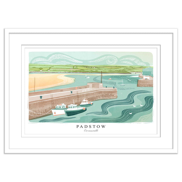 Framed Print - WF972WHF - Padstow Docks Arched Lino Framed Print - Padstow Docks Arched Lino Framed Print - Whistlefish