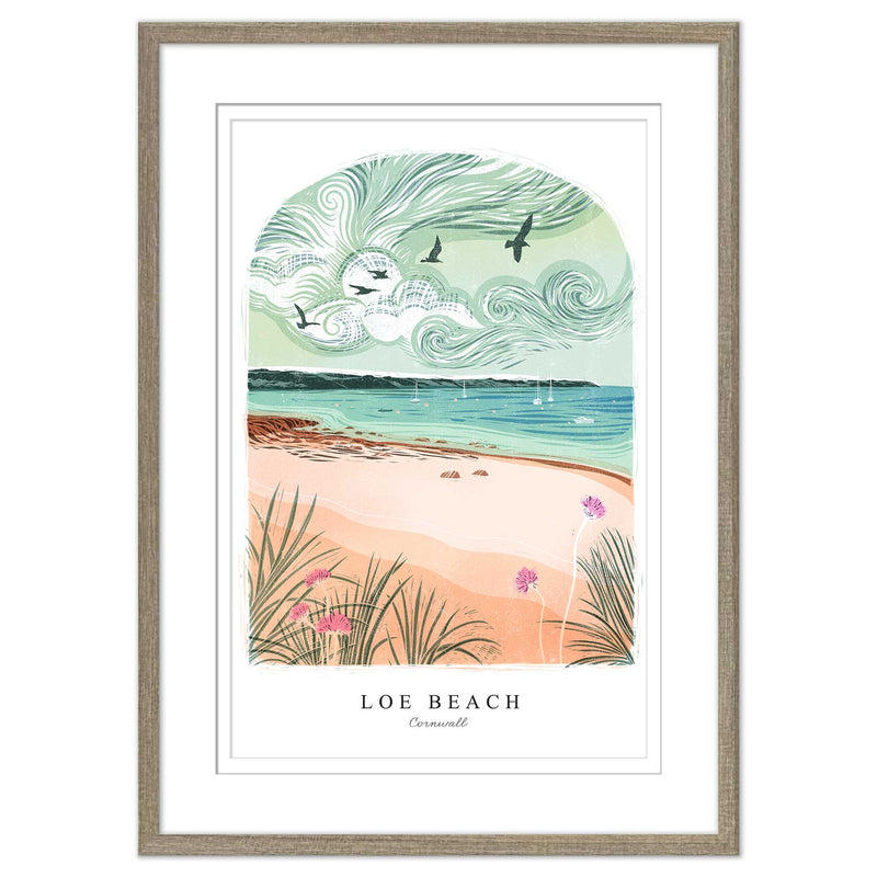 Framed Print - WF974F - Loe Beach Arched Lino Framed Print - Loe Beach Arched Lino Framed Print - Whistlefish