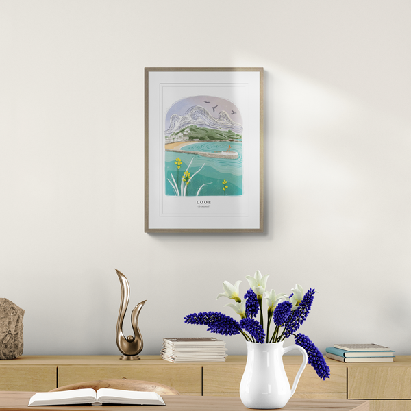 Framed Print - WF976F - Looe Arched Lino Framed Print - Looe Arched Lino Framed Print - Whistlefish