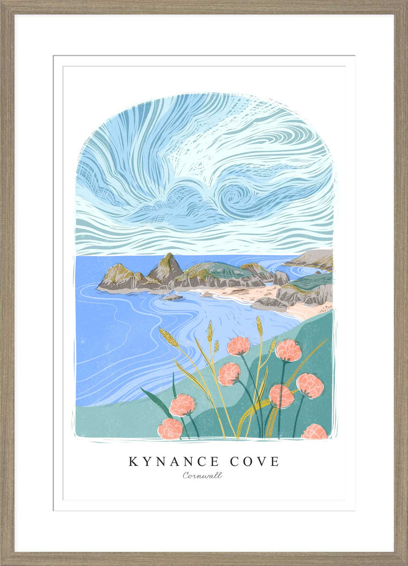 Framed Print - WF995F - Kynance Cove Arched Lino Small Framed Pr. - Kynance Cove Arched Lino Small Framed Pr. - Whistlefish